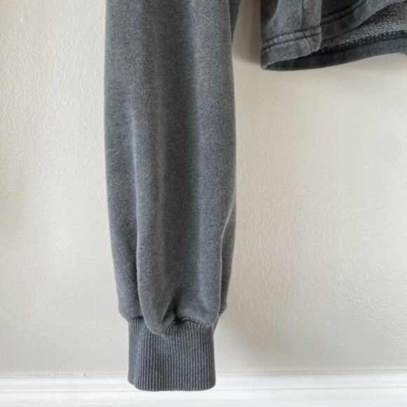 7 For All Mankind Oversized Cropped Sweatshirt Sweater Ruffled Charcoal Grey S - Picture 7 of 11